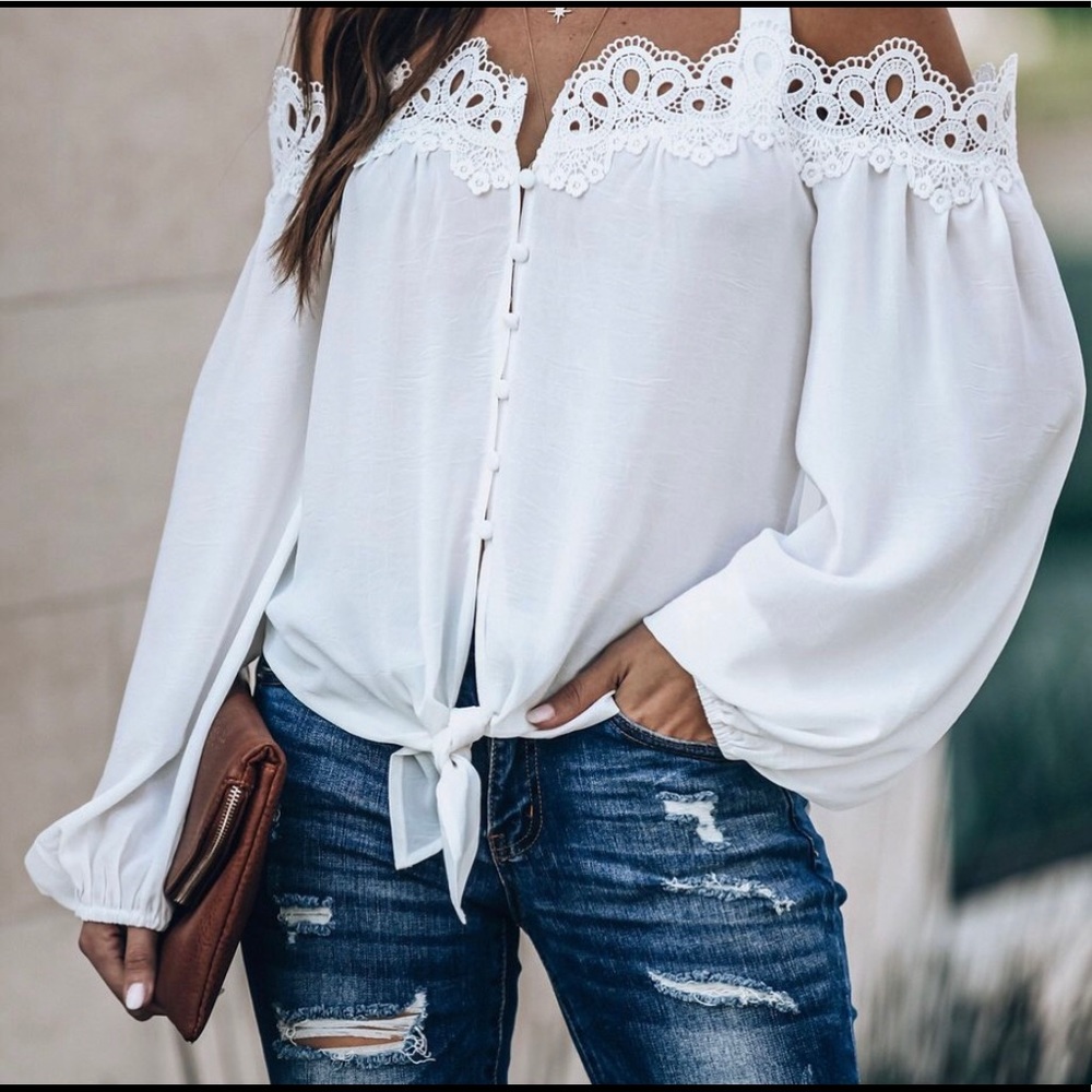 Skylar Rose Cold-Shoulder Eyelet Tie Top